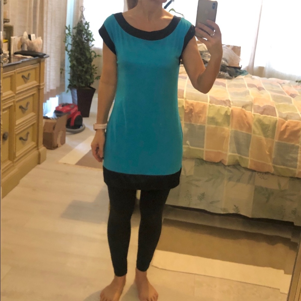 Express Teal Knit Top/Mini Dress with Satin Black Trim, size S
